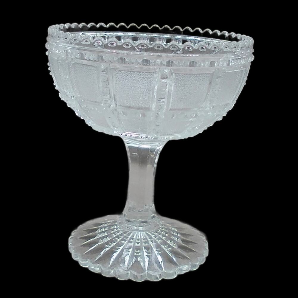 Imperial Footed Open Jam/Jelly Beaded Block Clear Pedestal Compote Vintage Glass